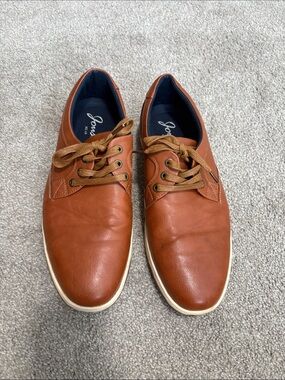 Jousen Men’s Tan Leather Lace-Up Slip-On Loafers